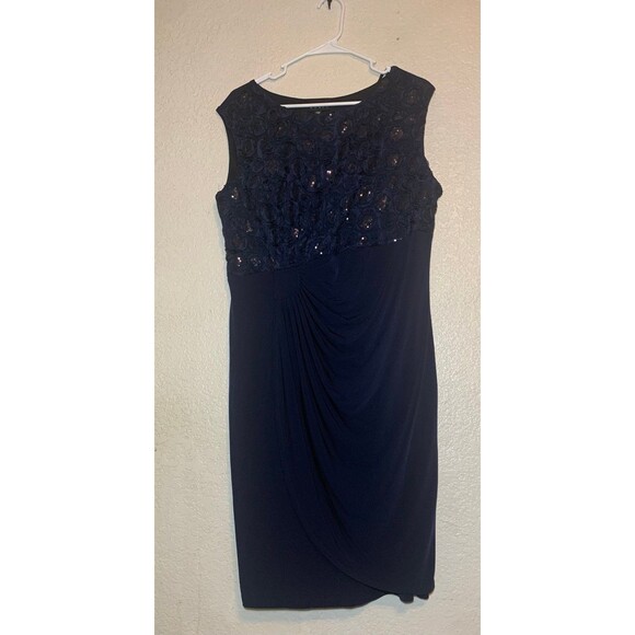 En Focus NEW Formal Blue Dress Women’s Sequin Rosette Empire Ruched - Picture 1 of 7